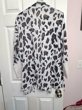 Leopard Print Open Cardigan - Grey/Brown